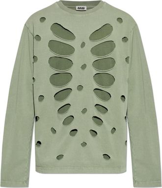 Avavav Vintage Effect T-Shirt - Heren - Longsleeves - Groen - L - Katoen - Tops