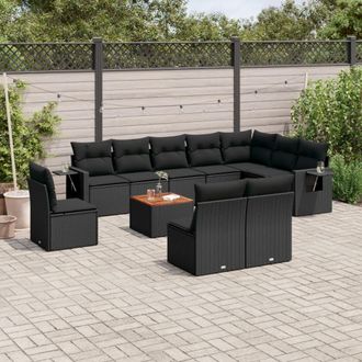 vidaXL Set De Sof&aacute;s De Jard&iacute;n 11 Pzas Y Cojines Rat&aacute;n Sint&eacute;tico Negro Vidaxl