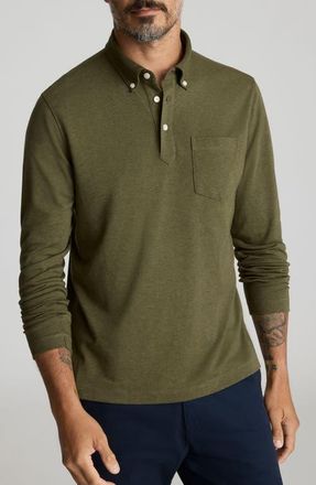UNTUCKit Vargas Long Sleeve Cotton Polo in Heather Olive at Nordstrom, Size Xxx-Large
