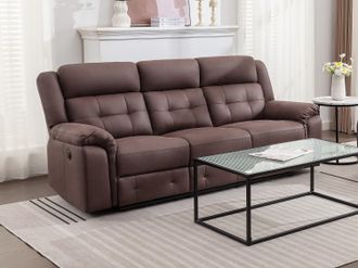 Vente-Unique Divano 3 posti relax elettrico in Microfibra aspetto Pelle invecchiata Marrone - ORTIANO