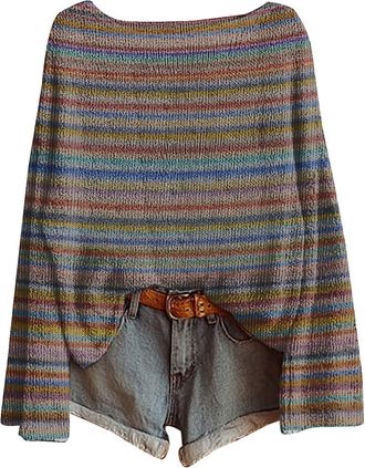 Generic Fairisle Jumpers for Women UK Long Sleeves Icelandic Sweaters Ladies Knitwear Soft Comfortable Nordic Jumpers Cosy Warm Fashion Crew Neck Autumn Sweat