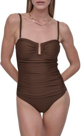 DKNY Shirred Bandeau One-Piece Swimsuit in Mocha at Nordstrom Rack, Size X-Small
