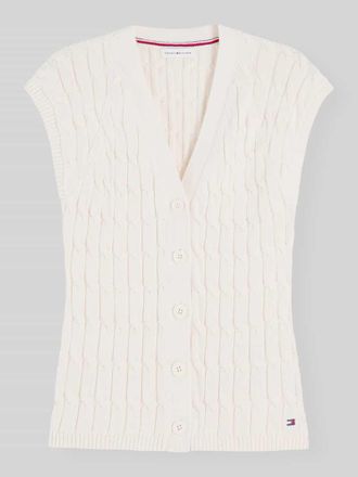 Tommy Hilfiger Regular Fit Strickweste aus reiner Baumwolle in Ecru, Gr&ouml;&szlig;e XL