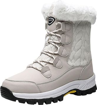 Generic Womens Snow Boots Winter Water-Resistant Faux Fur Lined Warm Outdoor Lace Up Mid-Calf Bootiesep Tread Rubber Sole for Cold Weather (4-White, 6.5)
