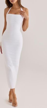 House of CB The Silhouette Halter Neck Bandage Midi Dress in White at Nordstrom, Size X-Large