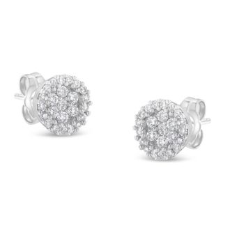 House of Brilliance 14k White Gold 1/2ct TDW Diamond Floral Cluster Stud Earrings (H-I, I1-I2)