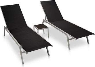 vidaXL Vidaxl - Tumbonas Con Mesitas 2 Uds Acero Y Textileno Negro