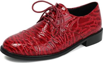 Generic Womens Fashion Lace Up Loafers Comfort Round Toe Low Heel Casual Lightweight Oxford Brouge Shoes (Red,7.5)