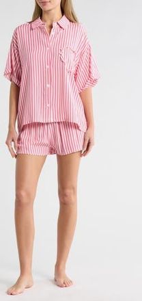 Betsey Johnson Heart Patch Cabana Button-Up Shirt & Shorts Cover-Up Set in Blush at Nordstrom Rack, Size X-Large