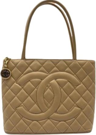 Chanel Pre-owned Handbags, female, Beige, Size: ONE SIZE Pre-owned Vintage Shoulder Tote