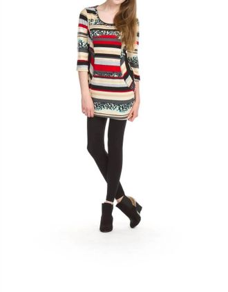 Papillon Stripe Animal Print 3/4 Sleeve Bodycon Dress In Multi