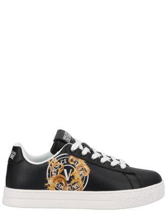 Versace Jeans Couture Wave Low-Top Smooth Gold Logo Leather Sneakers