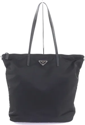 Prada Black Nylon Leather Tote Bag (Pre-Owned)