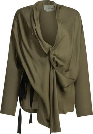 SA SU PHI Geknoopte blouse met gedrapeerd voorpand - Dames - Blouses - Groen - S - Overhemden