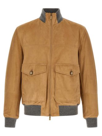 Brunello Cucinelli Beige Lamb Leather Leather Mens Jacket
