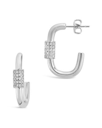 Sterling Forever Rhodium Plated Cz Carabiner Hoops