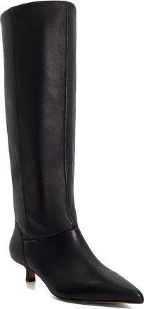 Dune London Womens Ladies Sloan - Leather Pointed Knee High Kitten Heel Boots - Black - Size UK 7