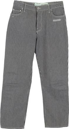 Off-white Cropped Striped High Rise Straight Leg Jeans in Light Blue Cotton