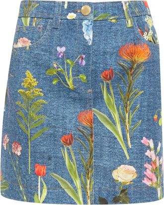 Moschino Boutique blue floral print cotton denim mini skirt