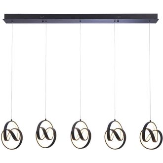 Loops Textured Matt Black Linear 5 Light Ceiling Pendant - 3000k Warm White LEDs