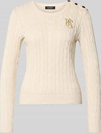 Lauren Ralph Lauren Strickpullover mit Label-Stitching und Knopfleiste in Offwhite, Gr&ouml;&szlig;e XL