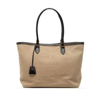 Prada Pre-owned Womens Canvas Canapa Logo Tote - Tan Textile - One Size