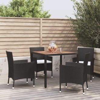 vidaXL Set De Muebles Jard&iacute;n 5 Pzas Con Cojines Rat&aacute;n Sint&eacute;tico Negro Vidaxl