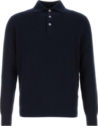 Fedeli Blue Knitted Polo Sweater