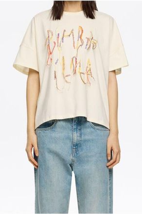 Bimba & Lola Fringed logo T-shirt in Vanilla at Nordstrom, Size X-Small Eu