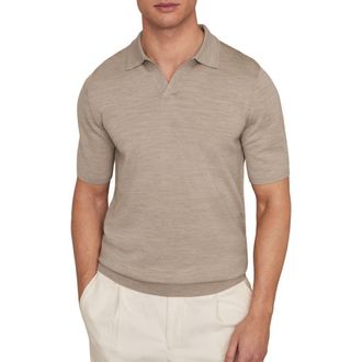 Reiss Duchie Johnny Collar Short Sleeve Wool Polo Sweater in Wheat Melange at Nordstrom, Size Xx-Large