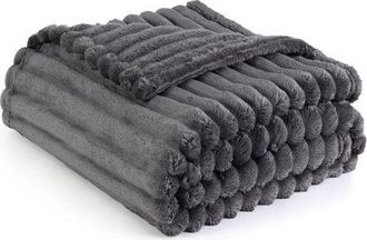 OEM Manta Acogedora: Manta De Pana Suave, C&aacute;lida Y Gruesa, C&oacute;moda Para La Cama Y El Sof&aacute;, Gris Oscuro, 150 X 200 Cm