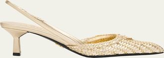 Prada 55mm Triangle Logo Woven Leather Slingback Pumps