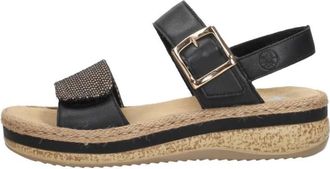 Rieker Sandalen Plat - Dames - Sleehakken - Zwart - 37 EU - Schoenen