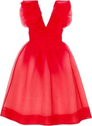 Ganni Abito corto con scollo a V e ruches - Rosso