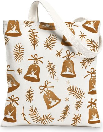 Generic Seamless Christmas Bells Canvas Tote Bag for Shopping 13x15, Weird Fun Happy Xmas Reusable Grocery Print Bag for Women Men, Holiday New Year Aesthetic