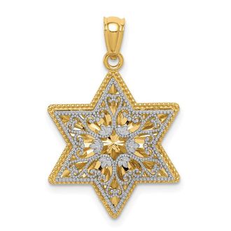 Diamond2Deal 14k Two-tone Gold Polished Reversible Filigree Star Of David Pendant