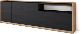 Skraut Home Skraut Home - Aparadores Para Sal&oacute;n, 260x37x80cm, 5 Puertas, Armario, Zapatero, Negro Y Roble