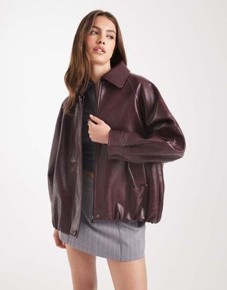 Asos Bomber oversize in pelle sintetica bordeaux-Rosso