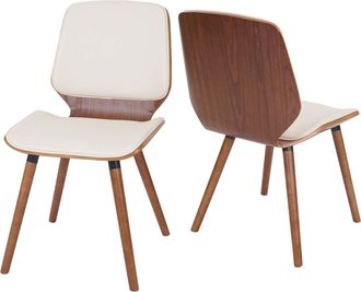 Hhg Hhg - Nunca Usado] Juego De 2 Sillas De Comedor 094, Madera Curvada Dise&ntilde;o Retro Aspecto Nogal, Certificado Mvg, Piel Artificial Crema