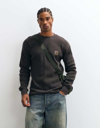 Carhartt Work in Progress T-shirt a maniche lunghe Vista in tessuto waffle marrone slavato