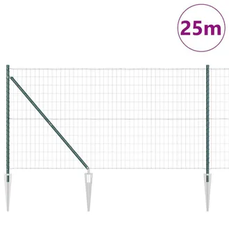 Berkfield Home Green Euro Fence with 13 Spike Posts 1x25 m Galvanised Steel Green