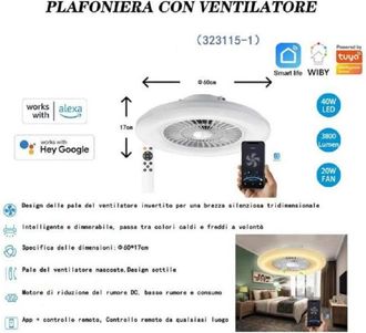 Trade Shop Trade Shop Traesio - Plafoniera Con Ventilatore Dimmerabile 40w Silensioso App Telecomando 323115-1