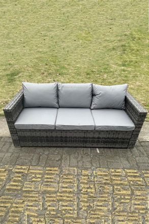 Fimous 3 Seater Rattan Lounge Sofa Patio Outdoor Garden Furniture With Seat & Back Cushion in Dark Grey