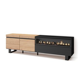 Skraut Home Skraut Home - Mueble Tv, Televisi&oacute;n, Muebles De Sal&oacute;n, Almacenaje, 200x57x35cm, Para Tv Hasta 80, Chimenea El&eacute;ctrica, Dise&ntilde;o Industrial, Estilo Modern