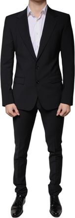 Dolce & Gabbana Black Wool 3 Piece Slim Fit Formal Men Suit
