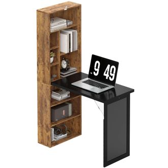 HOMCOM Homcom Scrivania Moderna Pieghevole Con Libreria E Lavagna Marrone Rustico
