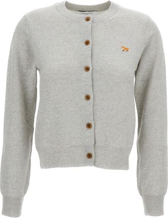 Maison Kitsun&eacute; Grey Baby Fox Merino Wool Cardigan