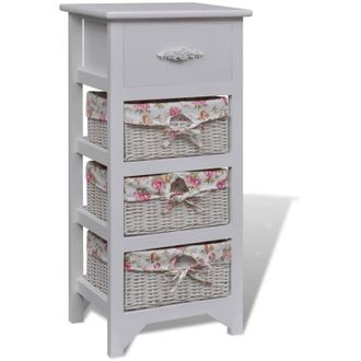vidaXL Cabinet with 1 Drawer and 3 Baskets White Paulownia Wood Vidaxl