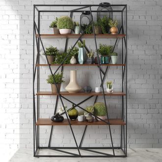 Pondecor Interiorismo Estanter&iacute;a de dise&ntilde;o en nogal con estructura de acero negro