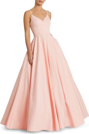 Mac Duggal Classic Sleeveless A-Line V-Neck Ballgown in Blush at Nordstrom, Size 10